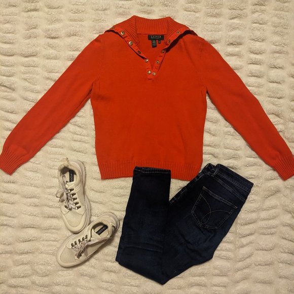 Lauren Ralph Lauren Sweaters - Lauren by Ralph Lauren Vintage Petite Orange Knit Snap Neck Sweater